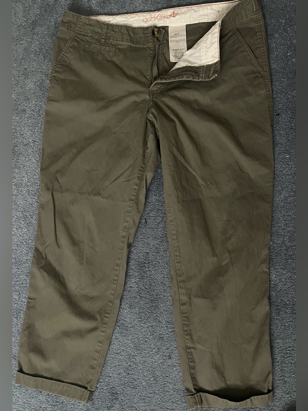 Dockers Pants Womens 16 Olive Weekend Chino Slim Ankle Lightweight